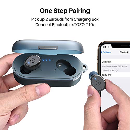 TOZO T10 Bluetooth 5.0 Wireless Earbuds with Wireless Charging Case IPX8 Waterproof TWS Stereo Headphones in Ear Built in Mic Headset Premium Sound with Deep Bass for Sport Blue Alaska 
