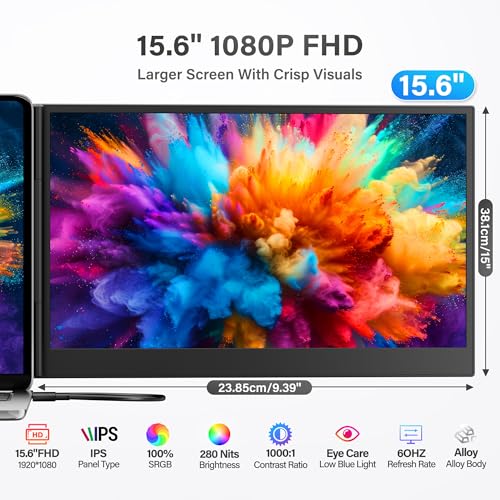 Image of Laptop Screen Extender Monitor Portable, 15.6 inch FHD 1080P Triple Laptop Monitor Extender, Two Cable Plug-Play for 13-17.3 inch Laptop, Ultra-Thin 0.16 inch Laptop Extended Monitor for Mac /Win /Android