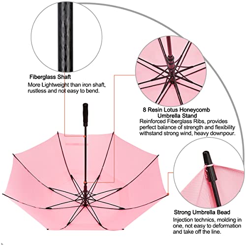 G4Free 68 Inch Automatic Open Golf Umbrella Extra Large Oversize Double Canopy Vented Windproof Waterproof Stick Umbrellas (Light Pink)