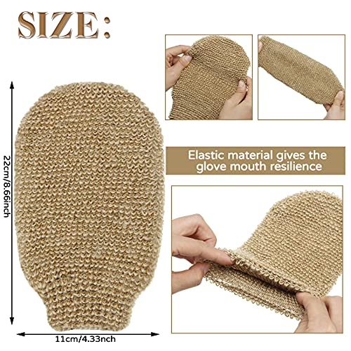 4 Pieces Bath Mitt Loofah Shower Gloves Natural Exfoliating Hemp Scrubbing Mitt Bath Sponge Shower for Women Men Scrubber Machine Washable Double Sided Available - Image 3