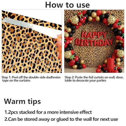 Image of 2 Packs Cheetah Prin Foil Fringe Curtain, Leopard Print Glitter Metallic Tinsel Backdrop for Birthday, Baby Shower, Jungle Safari Bachelorette Photo Booth Props Animal Party Decorations Favor Supplies