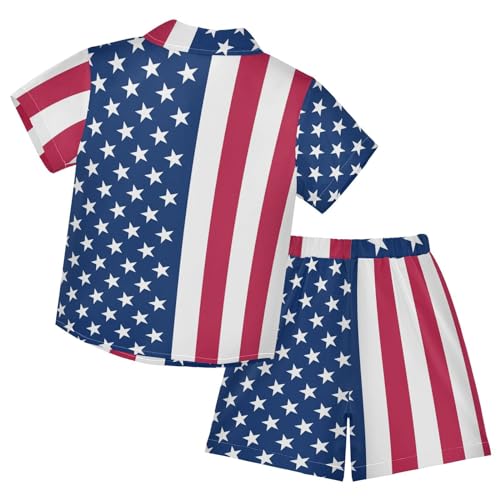 American Flag Stars Stripes Short Sleeve Hawaiian Button Down Shirts and Short Sets for Boys Toddler Summer Outfits2