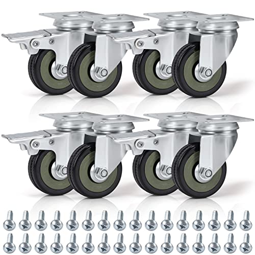 Kurtzy Roulettes Pivotantes Noir (Lot de 8) - Roulette Meuble de 50 mm avec Roues en Caoutchouc, Vis, Freins et Plaques en Métal - Charge Maximale 200 kg - Roulettes pour Meubles, Chariots et Établis