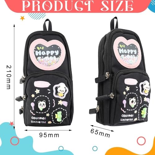Image of Cute Panda Pencil Pouch for Kids Girls Boys Large Capacity 3 Compartment Pencil Case, Kawaii Stationery Organizer with Zipper, Pen Holder Slots, School Supplies Storage Bag