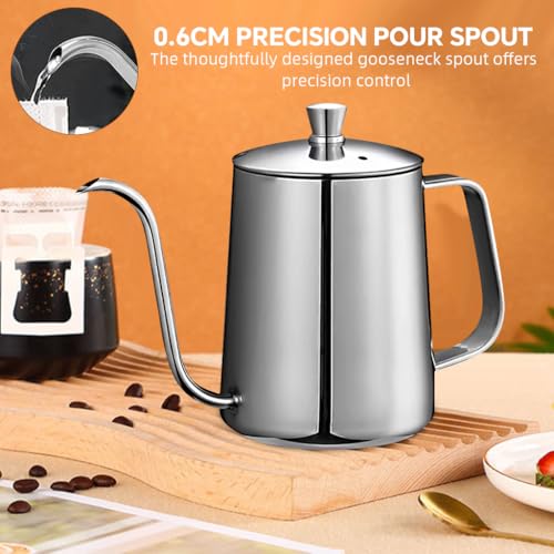 Image of Supvox Pour Over Coffee Gooseneck Water Kettle with Lid 350ml Stainless Steel Coffee Pot Gooseneck Kettle Hand Drip Pour Over