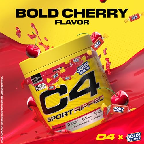 Image of C4 Sport Ripped Pre Workout Powder - Jolly Rancher Cherry - NSF Certified for Sport - Elite Hydration - 200mg Caffeine + Creatine + Beta-Alanine - Electrolytes and Energy - 20 Servings