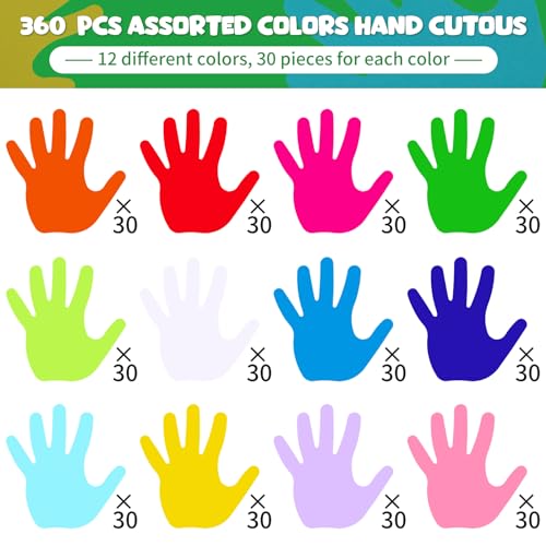 Image of Kisston 360 Pcs Hand Cutouts Paper 3.9 Inch Assorted Color Die Cuts for DIY Craft Projects School Classroom Bulletin Board Decor