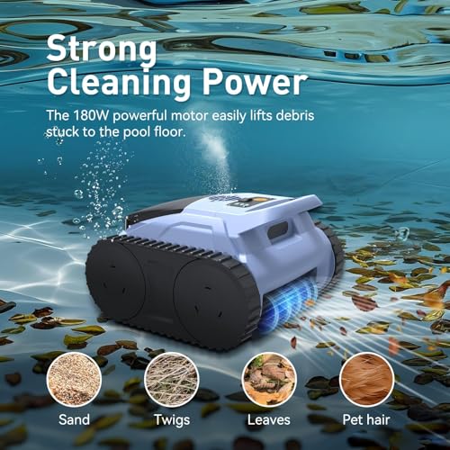 Image of Cordless Pool Cleaner Robot, Pool Vacuum for Inground Pool & Above Ground Pool, Smart Navigation Self-Parking, LED Indicator, Wall&Waterline Cleaning Pool Robot up to 2150 Sq.ft