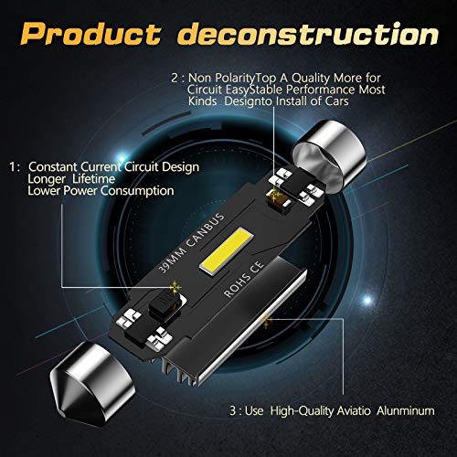 CCAUTOVIE 39mm LED lampadina festone Canbus senza