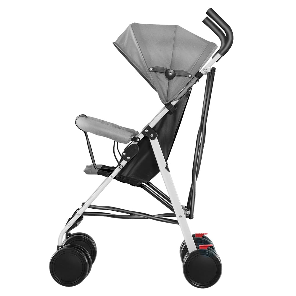 Poussette 4 roues, Poussette canne compacte Ingenious,Poussette Canne Bébé 0-4 Ans Pousette Compact et Légère Voyage,version assise, capote en trois parties, avec moustiquaire-45 * 67 * 100cm- Gris