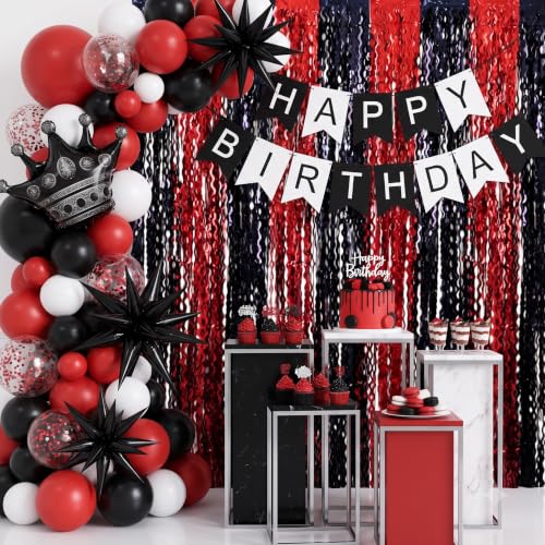 Image of TONIFUL 2Pcs Wavy Black Red Metallic Foil Fringe Curtain Laser Streamers