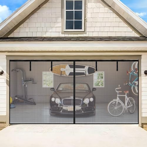 Garage Door Screen for 2 Car Garage 16X8FT Heavy Duty Magnetic Garage Screen Durable Screen Door Mesh Keep Bugs Out Pet and Kid Friendly Door Screen Black