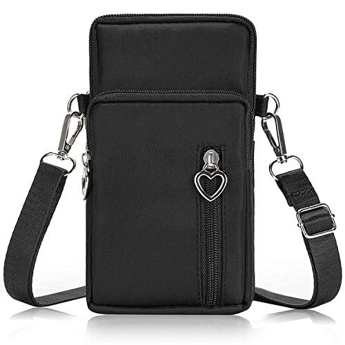 Bolsa feminina para celular com braçadeira esportiva, bolsa de viagem transversal para celular Galaxy S10 Plus S9 Plus A50 A7 J7, OnePlus 6T, HTC U12 (preto)
