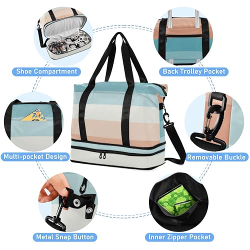 Bolsa de gimnasio plegable a rayas que soluciona la separación de ropa húmeda 5