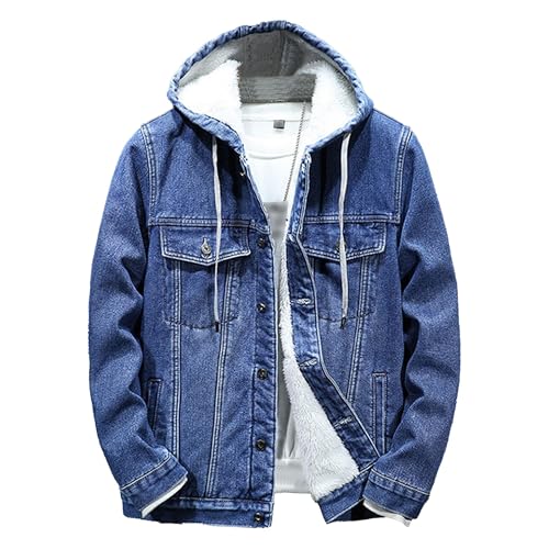 Hoodie Jean Jacket for Men Long Sleeve Slim Fit Casual Denim Jacket Distressed Trucker Outwear with Hood
