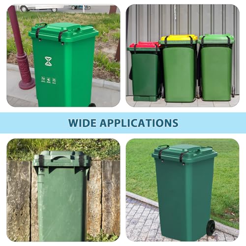 Image of 4 Pcs Trash Can Lid Lock, Universal Garbage Can Lock Strap, Adjustable Outdoor Trash Can Lock for Animals, Squirrels, Dogs, Raccoons, Locking Trash Can During Strong Winds-Black