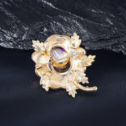 Image of Rhinestone Flower Brooches for Women Purple Flower Pins Dress Denim Jacket Clothes Pin Badge Wedding Party Jewelry Accessories Gift