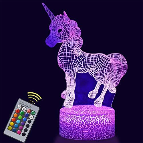 TEUVO 3D Unicorn Night Lights for Kids, Dimmable Night Lamp with Remote for Girls Room and Bedroom, 16 Changing Colors, Unicorn Gifts for Children and Friends (Style A)