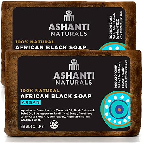 Ashanti Naturals African Black Soap Bar | Scented Natural Black Soap with Raw Shea Butter and Coconut Oil - 2pk 4oz Bars (Argan) Cover