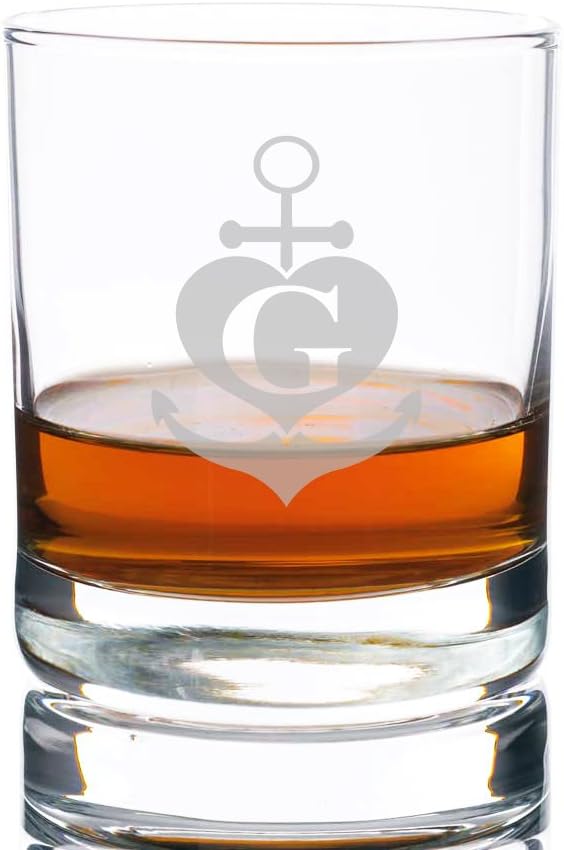 Anchor Heart Personalized Rocks Glass, Letter F
