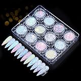 Hanzel Nail Powder Set - 12 Jars Flashing Crystal Sequins,Glitter Aurora Chameleon Powder,Manicure Pigment for Nail or Artworks, Pretty Colors,Easy apply at Home or Premium Salon (A2)