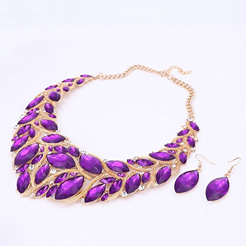 African Beads Jewelry Sets Women Bridal Crystal Statement Necklace Earring Jewelry Sets (Purple) #TOP2