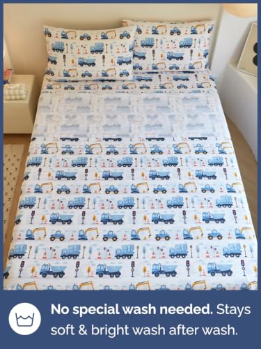 Image of Kids Full Size Truck Bed Sheets - 4 Piece Kids Truck Sheet Set - Builder Vehicle Bedding - Ultra-Soft, Cute & Cozy - Breathable & Machine Washable - Digger Bed Set for Boys, Girls, Teens & Toddlers