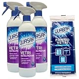 SET QUASAR PULIZIA: 3x Spray VETRI CON EXTRA PROFUMO 580ml + Panno VETRI In Super Microfibra, Lucida e Rimuove Facilmente Lo Sporco Più Ostinato
