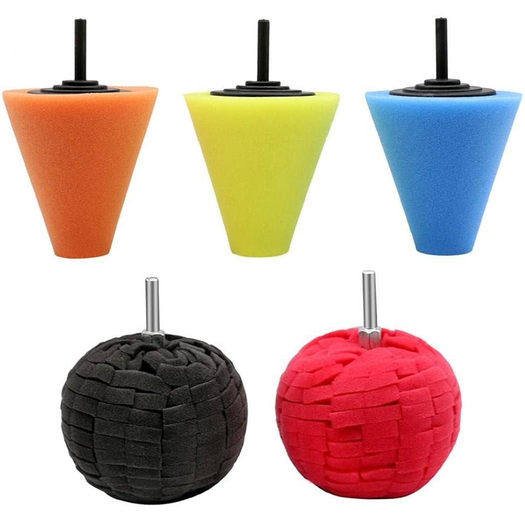 Sanfly As Shown In Pictures 5Pcs Burnishing Foam Sponge Polishing Cone Ball Buffing Pad Car Wheel Hub Cleaner Set