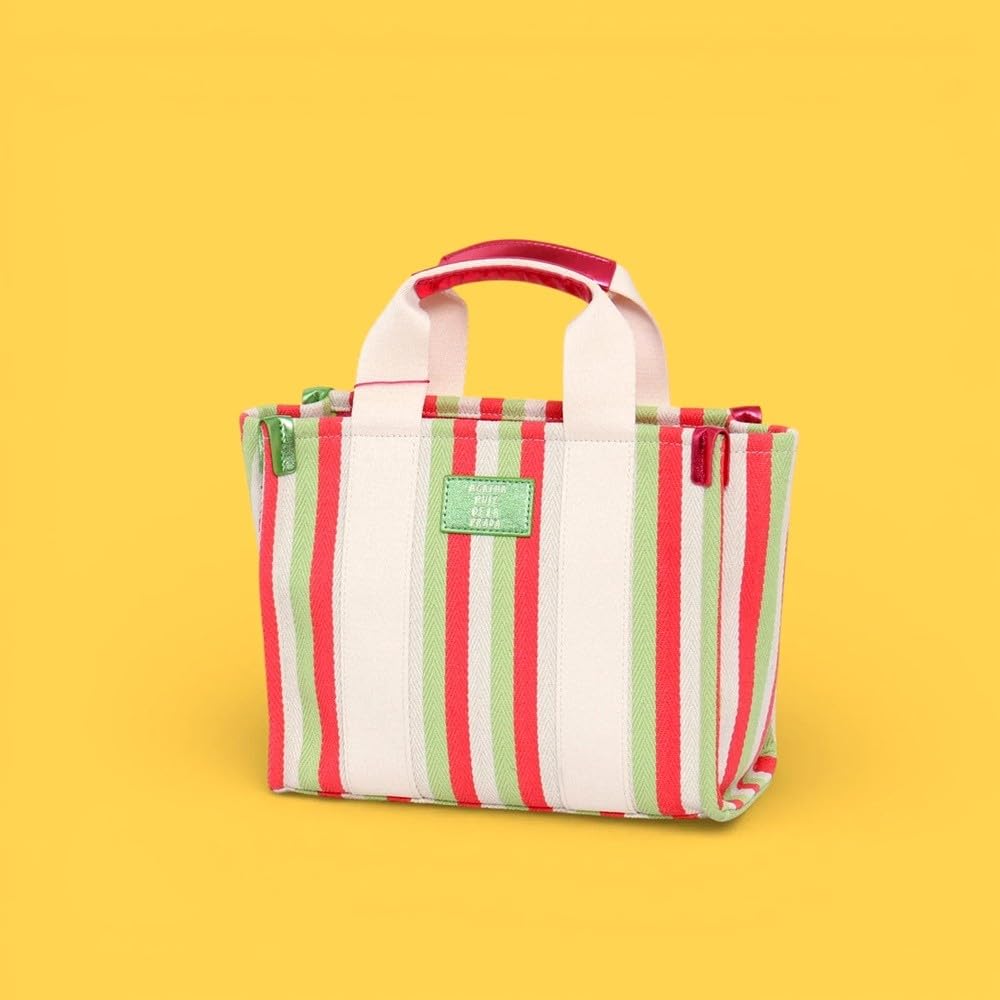 Agatha Ruiz de la Prada Bolso tote de lona en color rosa con rayas de colores
