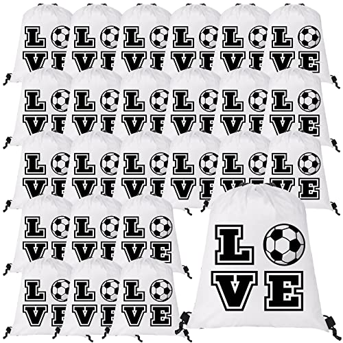 LEIFIDE 24 Pcs 13x17 inch Soccer Gift Bags Ball Drawstring Bag Soccer Party Favors Goodie Packets Birthday Party Supplies Backpack Sack for Gym Sport