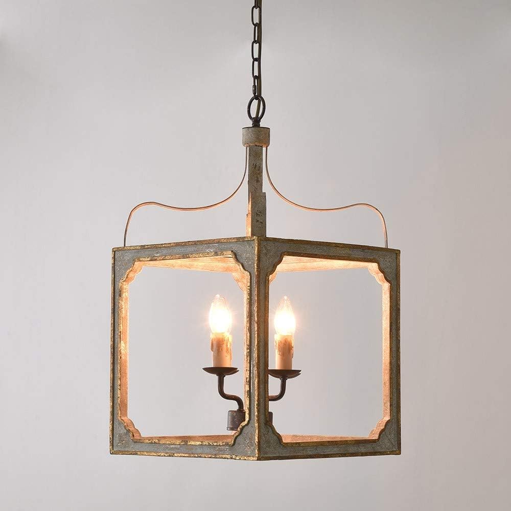 Antique Gray and Gold 4-Light Lantern Chandelier