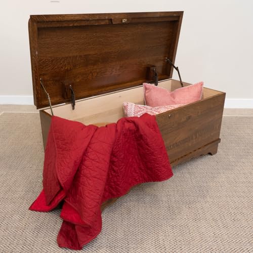 Image of Rustic Red Door Co. Cedar Hope Chest with Waterfall Top, Amish Made Wooden Storage Trunk Box for Bedroom, Blanket, Clothes, Anti-Slam Hinges and Lock, 36 inch, Rustic Quartersawn Oak Wood, Asbury Stain