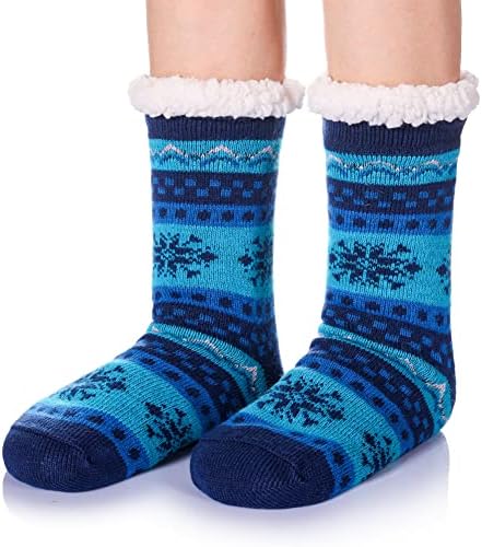 DoSmart Womens Winter Thermal Snowflake Fleece Lining Fuzzy Warm Indoor Home Socks (Blue)