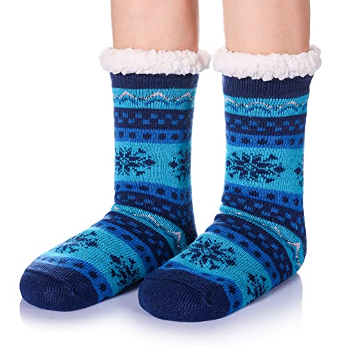 Dosmart Womens Winter Thermal Snowflake Fleece Lining Fuzzy Warm Indoor Home Socks (Blue) #TOP4