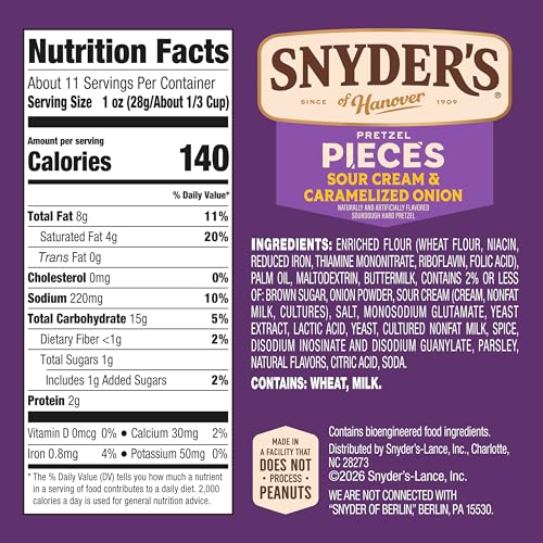 Image of Snyder's of Hanover Sour Cream & Caramelized Onion Pretzels, 11.25 Oz Bag (Pack of 3)