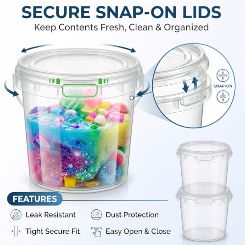 Image of Maxcheck 30 Pcs Plastic Bucket with Lids and Handles Bulk, 68oz, Clear