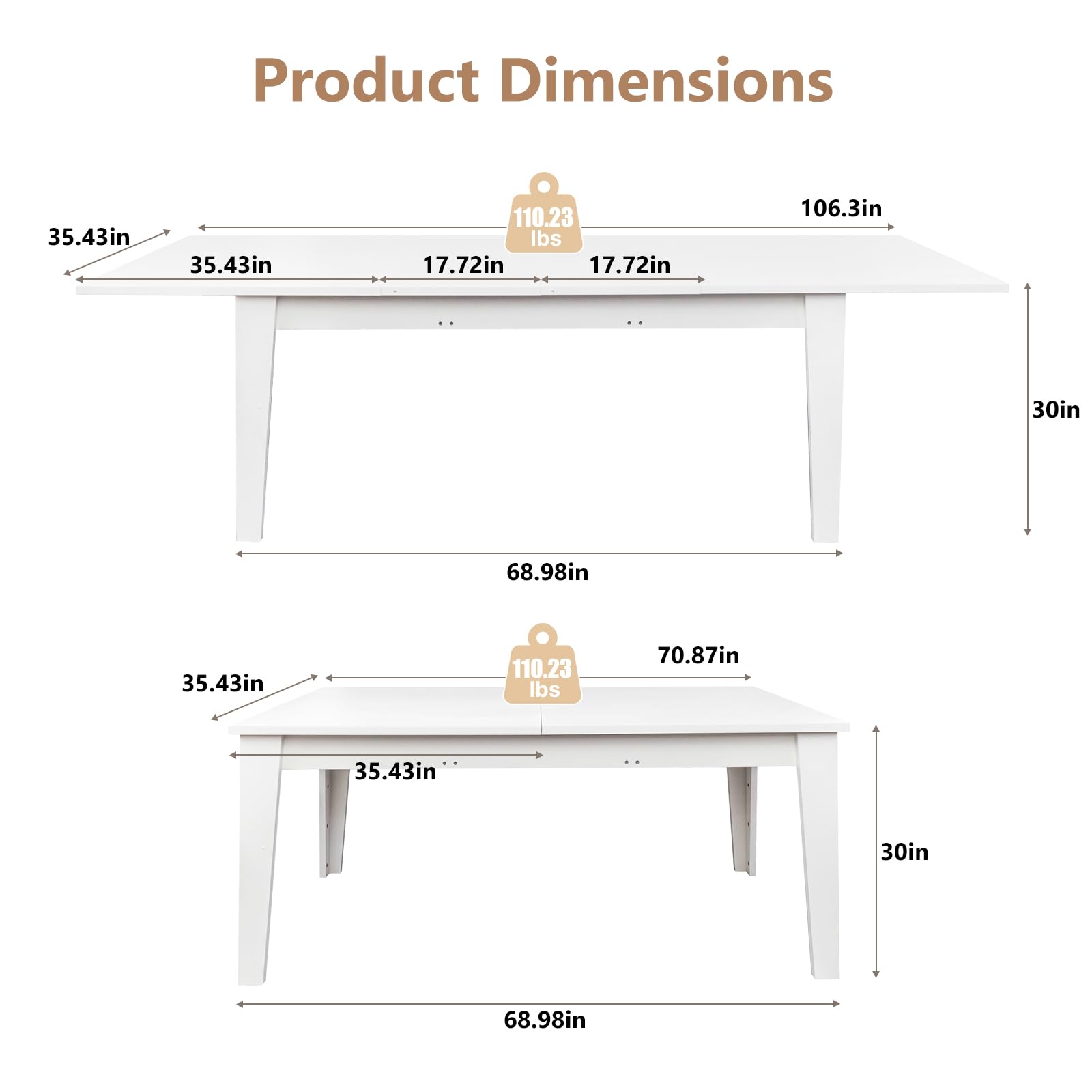 Zevemomo Expandable Dining Table, Large Wood Dining Table