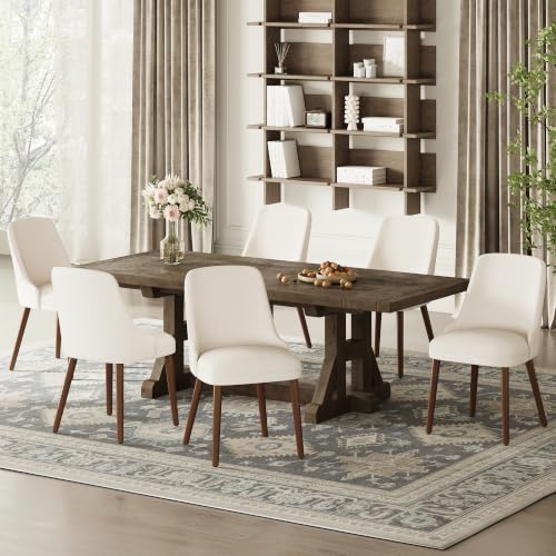 Image of MALOL Dining Room Chair Set of 6, Upholstered Kitchen Chairs with Wood Legs, High-Back Padded Dining Chairs for Dining Room /Restaurant /Cafe, Beige