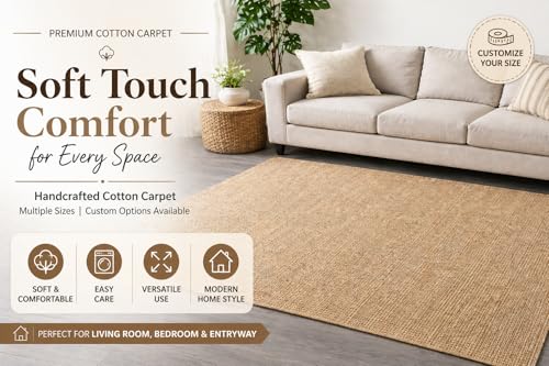 Image of Premium Hand Braided Cotton Rectangular Carpet 9x12 Feet | Soft & Durable Floor Rug for Living Room, Bedroom & Kids Room | Anti-Slip, Washable & Eco-Friendly Color -Beige Mixx