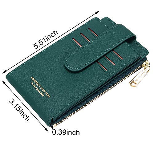 Image of Badiya Slim Women Wallet RFID Blocking Bifold Compact 9 Card Slots Holder Wallets Soft Leather with Zipper Coin Pocket 2 ID Window