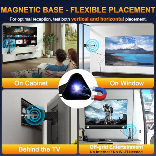 Image of Indoor TV Antenna for Local Channels, Digital Antenna for Smart TV Indoor | 4K HD, Magnetic Base, 360 Reception, 8.2ft Cable, Long Range, Fit Any TVs with Built-in Tuner