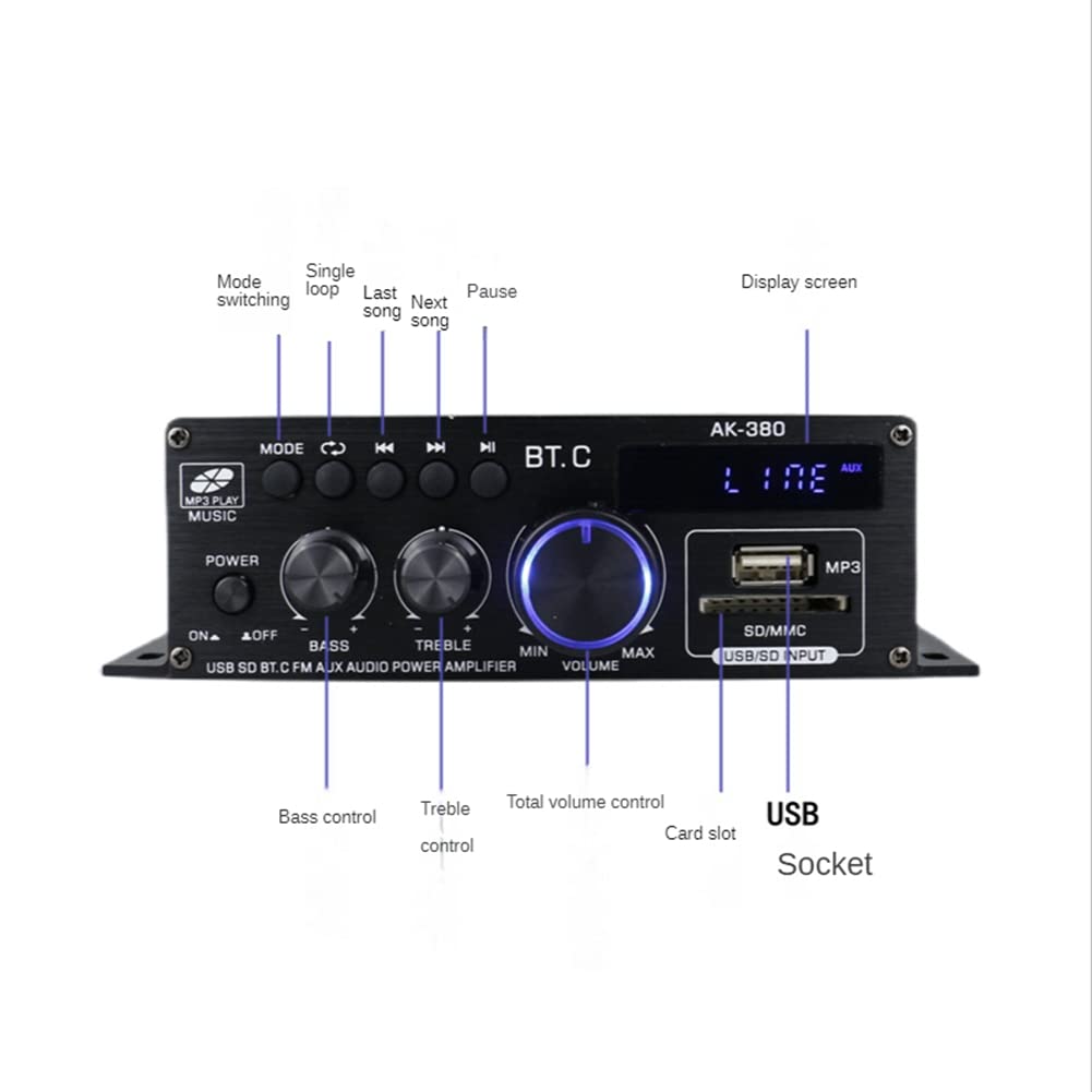 iFutniew Ak380 800W 12V Power Amplifier Bluetooth Stereo Home Car