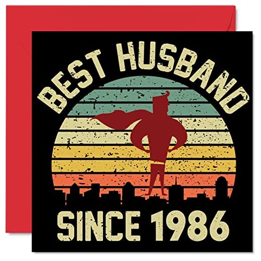 Tarjeta de 36 aniversario para marido de esposa – Mejor marido desde 1986 – Regalos con texto en inglés I Love You, tarjetas de felicitación para 36 aniversario de boda para pareja, 145 mm x 145 mm