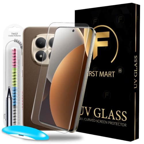 Image of FIRST MART UV Tempered Glass for Redmi Note 15 Pro Plus With Cable Protector - 9H Full-Glue Curved Screen Guard, HD Clear, Fingerprint Compatible, Bubble-Free | Crystal Clear