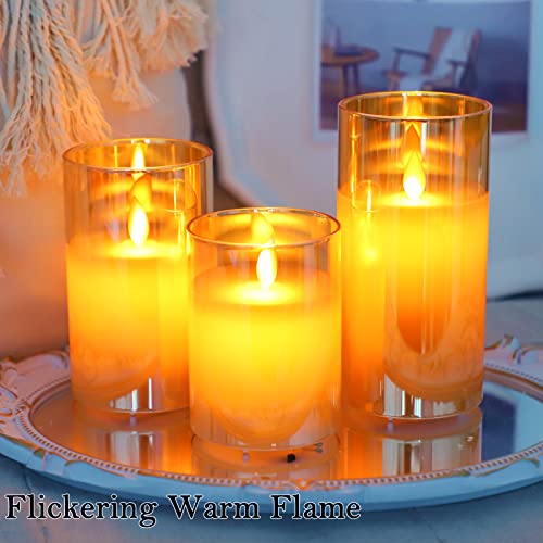 Lezonic Rechargeable Led Flameless Pillar Candles Battery Operated With Flickering Flame, Pack Of 3(D 3”×H 4”5”6”) Long Lasting Amber Real Wax Usb Candles With Remote And Timer #TOP3