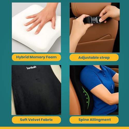 Image of Memory Foam Car Seat Back Support, Orthopedic Lumbar Back Rest for Back Pain Relief, Back Support Pillow for Office ChairCarBack Support Pillow,-Seat Cushion