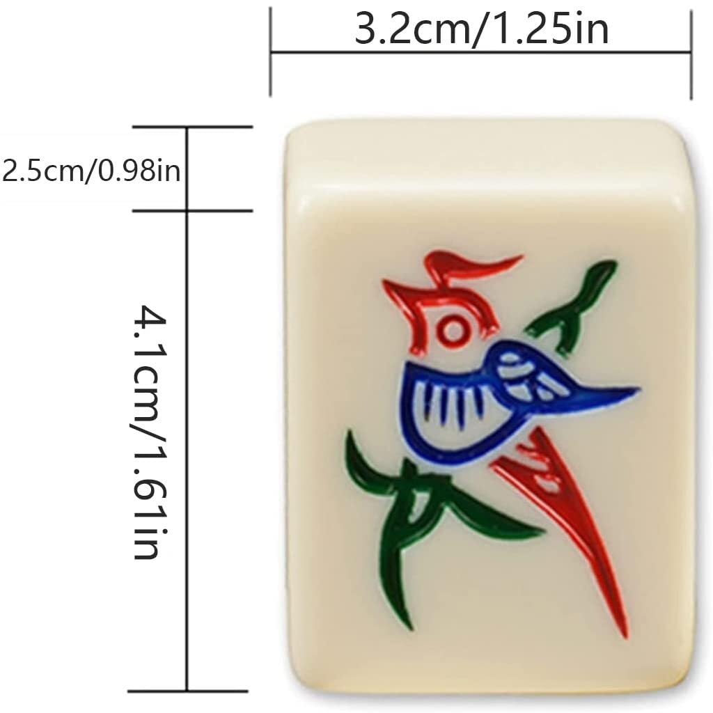 Mahjong Mah-Jong traditionnel chinois - Cadeau de divertissement - 144 carreaux en mélamine avec 2 carreaux de rechange, 3 dés, tapis, 1 girouette, jetons, jeu - Beau cadeau pour collection