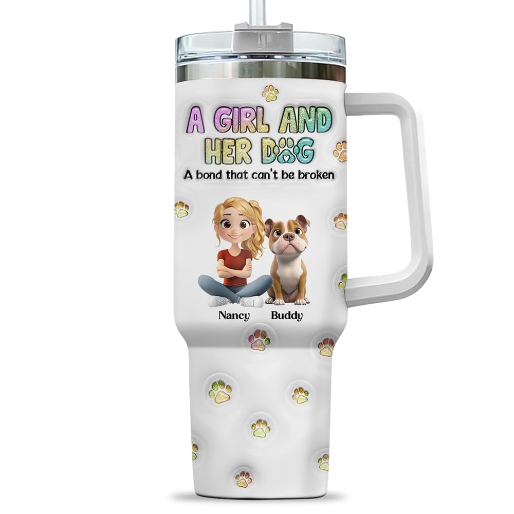Wrappiness Tumbler A Girl And Her Dog - Personalized 3D Inflated Effect 40Oz Tumbler with Handle, Gifts for Dog Mom Women on Mothers Day Valentines