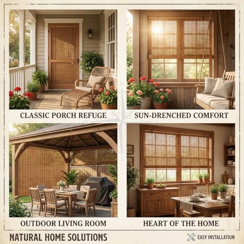 Rideau occultant en bambou naturel isolant et brise-vue pour fenêtre et pergola de jardin - 7
